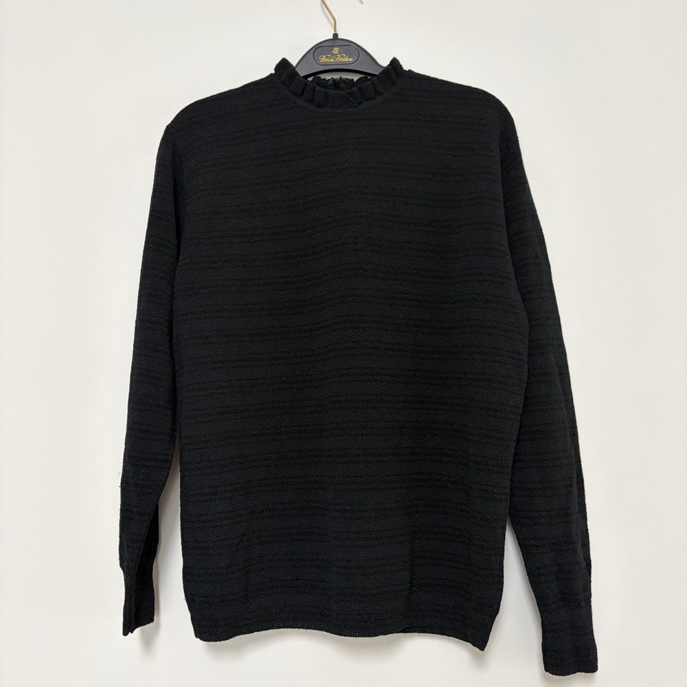 Vintage Ruffle High Neck Top Size M/L Black Gray